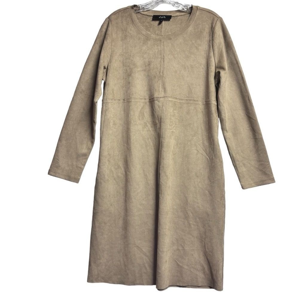 JOH Faux Suede Shift Dress Minimalist Neutral Long Sleeve Modern Casual M